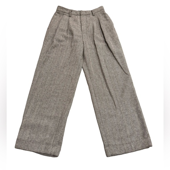 Pants - Urban Outfitters Herringbone Pleated Cuffed Wide Leg Trouser Pants Size 2
